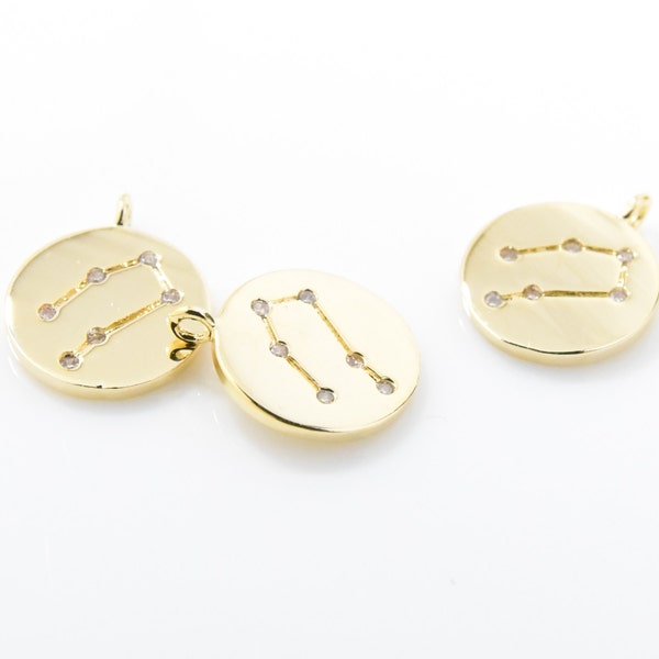 Gemini . the Twins . Cubic Constellation Pendant . Zodiac Sign Pendant . 16K Polished Gold Plated over Brass - 2pcs / IA0186-PG