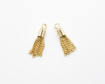 Gold Metal Tassel , Chain Tassel . Tiny Metal Tassel . 16K Polished Gold Plated over Brass Cap - 2pcs / YO0013-PG
