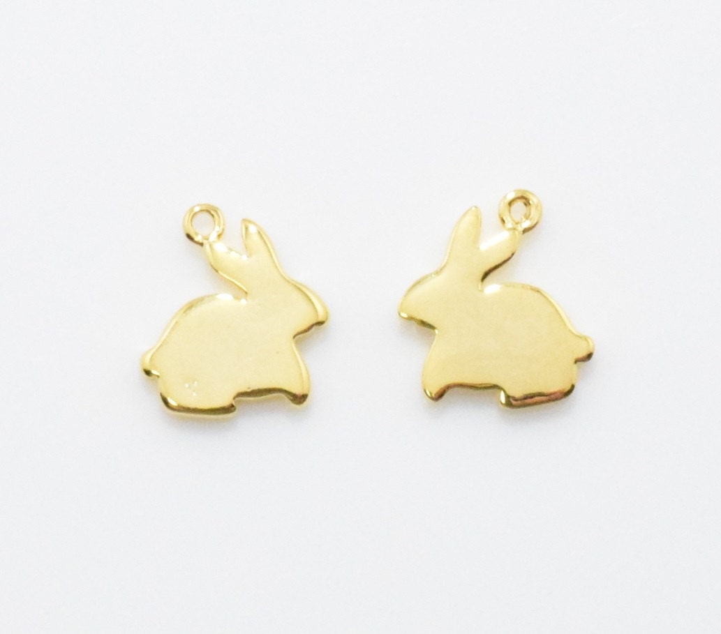 Rabbit Brass Pendant . Rabbit Charm . 16K Polished Gold Plated | Etsy