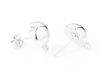 Semicircle Post Earrings . Half Circle Earrings.  Half Round Earrings. Ball Earrings. Polished Rhodium Plated over Brass - 2pcs / YO0005-PR