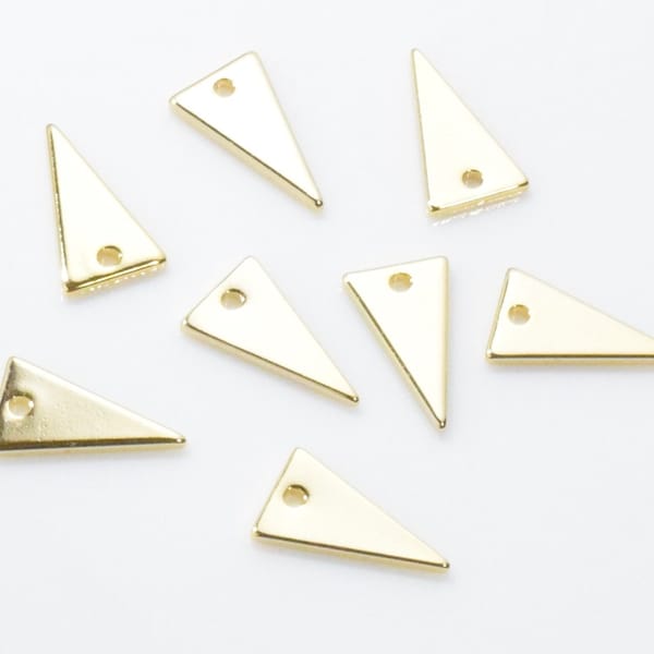 Triangle Pendant . Triangle Bead . Flat Triangle . Tag Pendant . 16K Polished Gold Plated over Brass - 4pcs / YO0001-PG