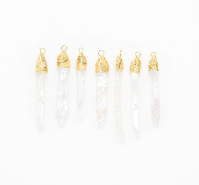 16K Polished Gold Plated over Brass 2pcs NB0060-PG Freshwater Pearl Pendant Freshwater Pearl Beads Freshwater Pearl Charm