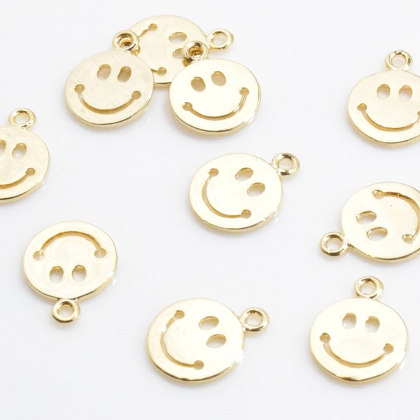 Smile Pendant . Smile Charm . Flat Pendant . 16K Polished Gold Plated over Brass - 2pcs / IA0157-PG