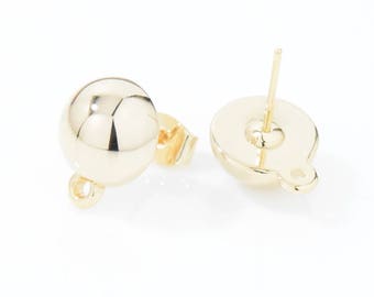 Semicircle Post Earrings . Half Circle Earrings.  Half Round Earrings. Ball Earrings. 16K Polished Gold Plated over Brass - 2pcs / YO0005-PG