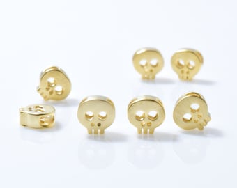 Cuentas de calavera. Artículos para joyería artesanal. Latón bañado en oro mate de 16 quilates - 2 piezas / UT0029-MG