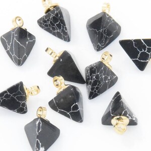 Black Howlite Pyramid Pendant. Turquoise Pyramid Pendant. Howlite Triangle Pendant. 16K Polished Gold Plated over Brass - 2pcs / KH0004-PGJT
