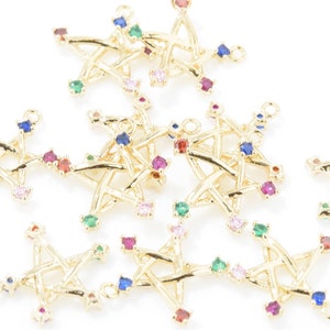 Multiple Cubic Star Pendant . Cubic Star Charm . Cubic Star Beads . 16K Polished Gold Plated over Brass - 2pcs / IA0228-PG
