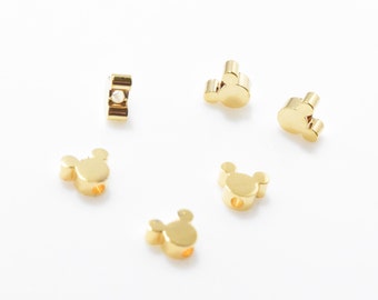 Mickey Mouse Inspired Bead . Mickey Mouse Bead . Mickey Mouse Charm . 16K Polished Gold Plated over Brass - 4pcs / JM0050-PG