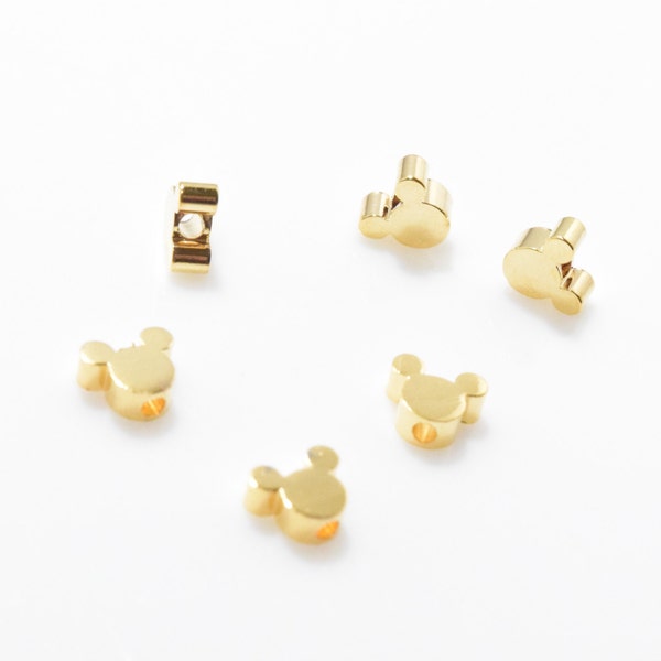 Mickey Mouse Inspired Bead . Mickey Mouse Bead . Mickey Mouse Charm . 16K Polished Gold Plated over Brass - 4pcs / JM0050-PG