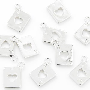 Poker Brass Pendant . Poker Charm . Jewelry Craft Supply . Polished Rhodium Plated over Brass - 2pcs / IA0105-PR