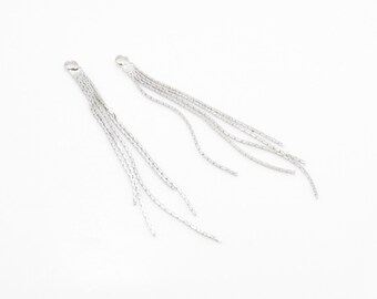 Silver Metal Tassel . Silver Chain Tassel . Brass Tassel . Wedding Jewelry . Polished Rhodium Plated over Brass - 2pcs / HG0001-PR