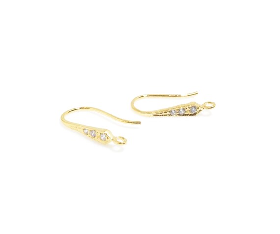 Cubic Hook Earring . Cubic Brass Hook . Cubic Zirconia . Wedding Jewelry . 16K Polished Gold Plated over Brass - 2pcs / UT0065-PG