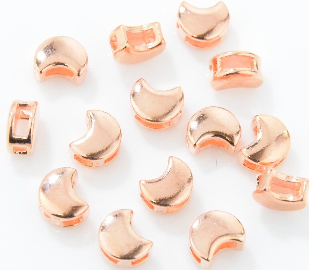 Crescent Brass Bead . Crescent Beads . Crescent Charm . Polished Rose Gold Plated Over Brass