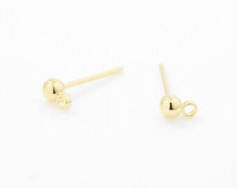 Ball Post Earring . Tiny Ball Earring. Basic Post Earring. 925 Sterling Silver Post. 16K Polished Gold Plated over Brass - 10pcs / JM0011-PG