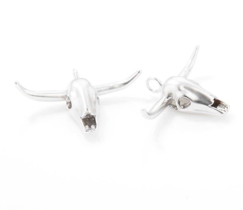 Buffalo Head Pendant 2pcs IA0070-MR Buffalo Head Beads Matte Rhodium Plated over Brass Buffalo Head Charm