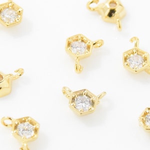 Cubic Hexagon Pendant . Hexagon Connector . Cubic Zirconia . Wedding Jewelry . 16K Polished Gold Plated over Brass - 4pcs / IA0103-PG
