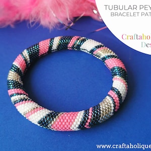 Blue Pink Chevron Tubular Peyote Pattern, Beaded Bracelet Pattern, Even Count Tubular Peyote, Miyuki Pattern, Beading Pattern.