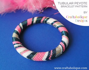 Blue Pink Chevron Tubular Peyote Pattern, Beaded Bracelet Pattern, Even Count Tubular Peyote, Miyuki Pattern, Beading Pattern.