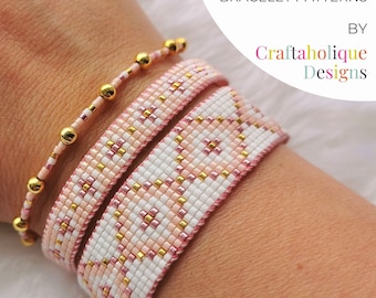 Bead Loom Bracelet Patterns - Set of 2. Pink, Gold, White Diamond Bead Loom Patterns for Miyuki Delicas.