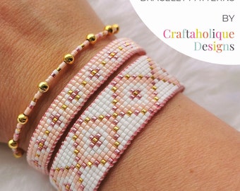 Bead Loom Bracelet Patterns – Pink, Gold, White Diamonds (PDF Pattern)