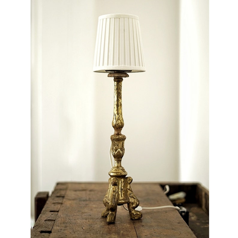 Antique Fine 800 Candelabra Made Of Wood Turned Into Table Lamp Abat Jour Wooden Candlestick As A 1800