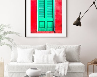 New Orleans Photography, Wall Art, Green Door, Green, Window, Art Print, Home Decor