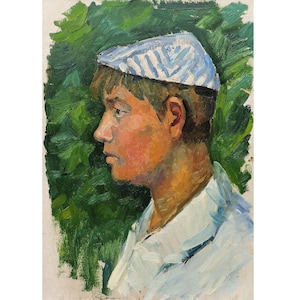 Pintura al óleo original vintage Retrato de un hombre del artista ucraniano S. Vovk, década de 1970, Arte mural de retratos, Pintura de retratos, Arte de retratos masculinos