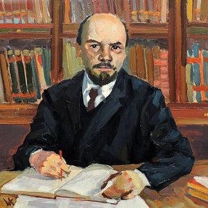 RETRATO DE LENIN Pintura al óleo original de época del artista ucraniano V.V.Kolesnik, 1987, realismo socialista, retrato masculino, pintura de hombre
