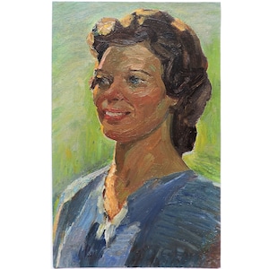 Vintage original oil painting Portrait of a woman by Ukrainian artist O.Solodovnikov, 1970s, Portrait painting, Female portrait, Wall art
