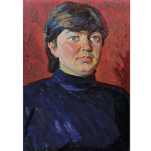 Vintage original oil painting Portrait of a woman by Ukrainian artist O.Solodovnikov, 1970s, Wall art, Portrait painting, Female portrait