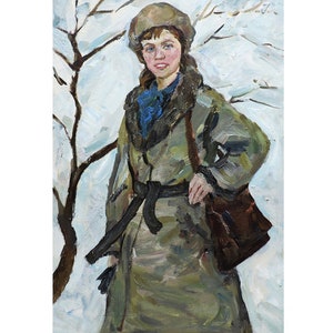Vintage original oil painting Portrait of a girl by a Ukrainian artist M.Borymchuk, 1970s, Portrait of a woman, Female portrait, Girl figure