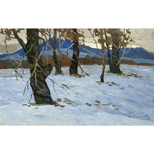 Original oil painting Winter landscape by Ukraine artist O.Bednoshey, Wall art, Sunset, Snow landscape, Trees, Woodland scenery, Nature art