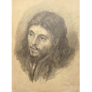 Vintage original сharcoal drawing Portrait of a man by Ukraine artist G.Pushnikova 1950s, Portrait drawing, Portrait wall art, Male Portrait