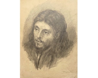 Vintage original сharcoal drawing Portrait of a man by Ukraine artist G.Pushnikova 1950s, Portrait drawing, Portrait wall art, Male Portrait