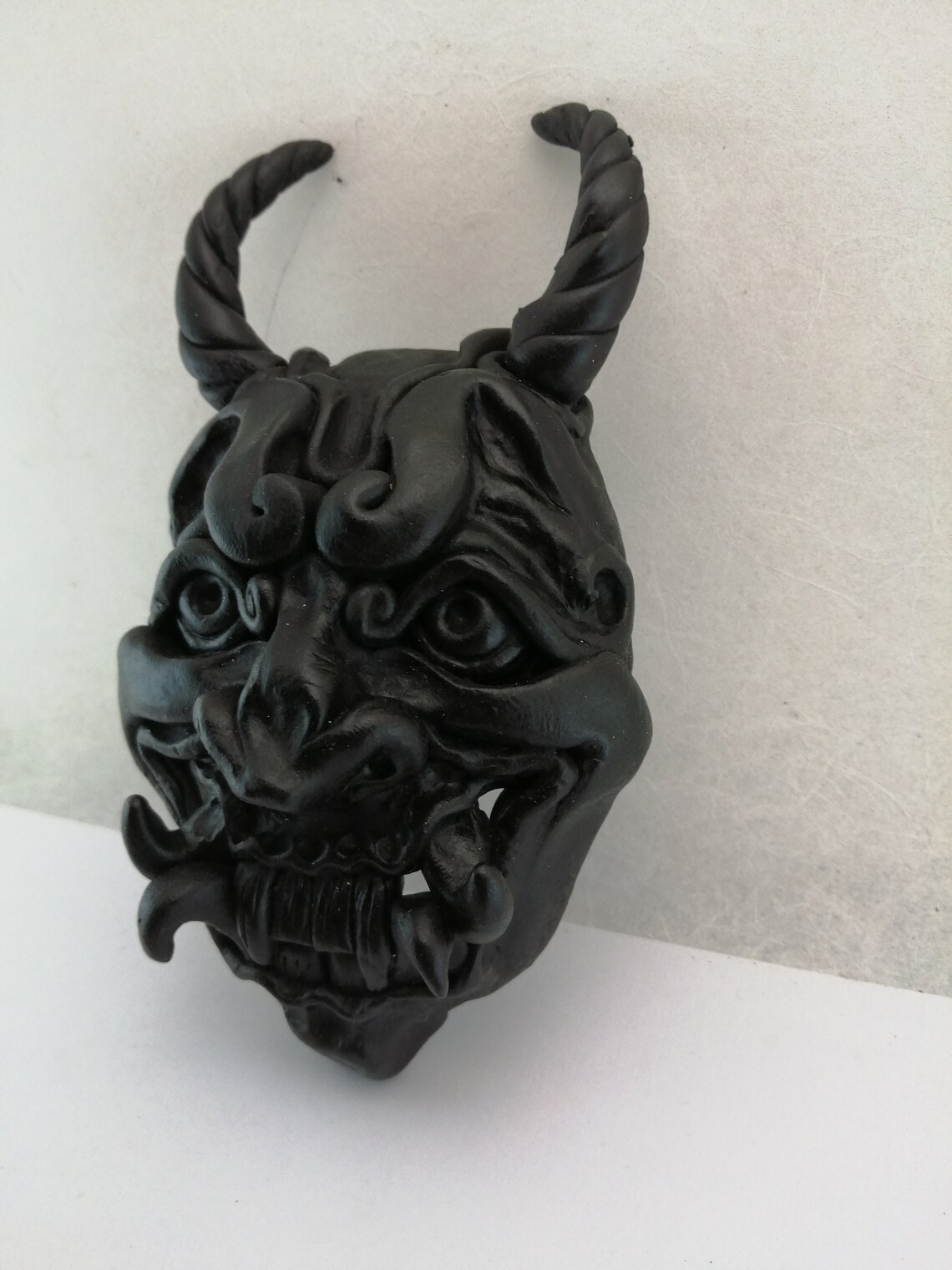 Blackest Black Oni Mask Wall Decoration Etsy