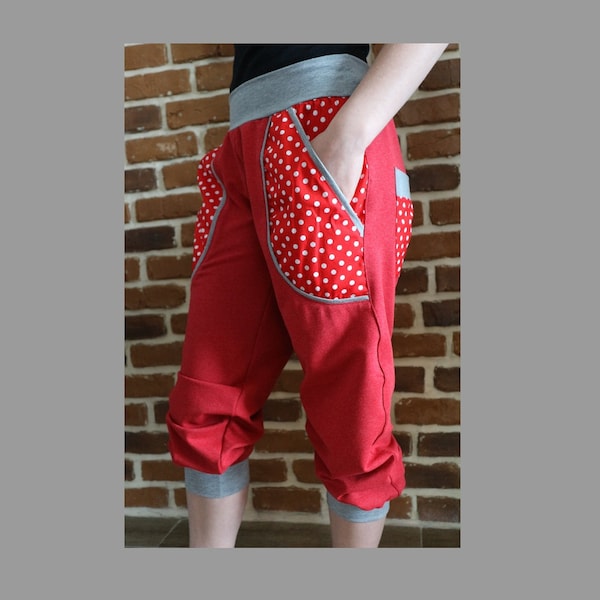 Schniesel Pump Pants for Women "Böbbels Red Jersey Pants" Red and White Dots, Dots