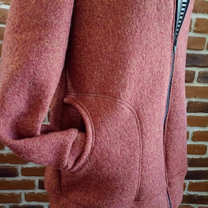 Walkjacke für Damen schniesel.Braun gestreift pink Walkjacke mit Zipfelkapuze oder rund Gr. 34-46 Wollwalk Jacke rostbraun Bild 4