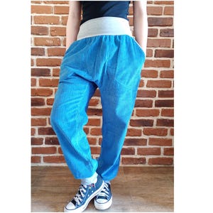 Schniesel ladies corduroy trousers harem pants "denim blue wide corduroy slacks cotton trousers" blue corduroy in harem pants cut