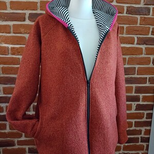 Walkjacke für Damen schniesel.Braun gestreift pink Walkjacke mit Zipfelkapuze oder rund Gr. 34-46 Wollwalk Jacke rostbraun Bild 2