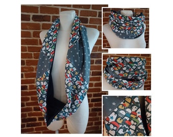 Schniesel loop scarf "schniesel.Pinguly Gray Stars Schnieselloop" women's loop made of cotton and jersey with penguin