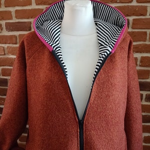 Walkjacke für Damen schniesel.Braun gestreift pink Walkjacke mit Zipfelkapuze oder rund Gr. 34-46 Wollwalk Jacke rostbraun Bild 3