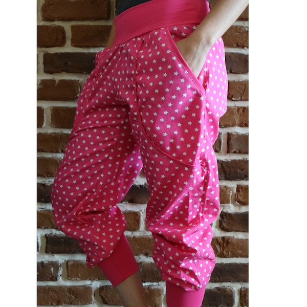 Schniesel pink asterisk pants for women "Pinklady cotton pump pants" Pink pants with white stars