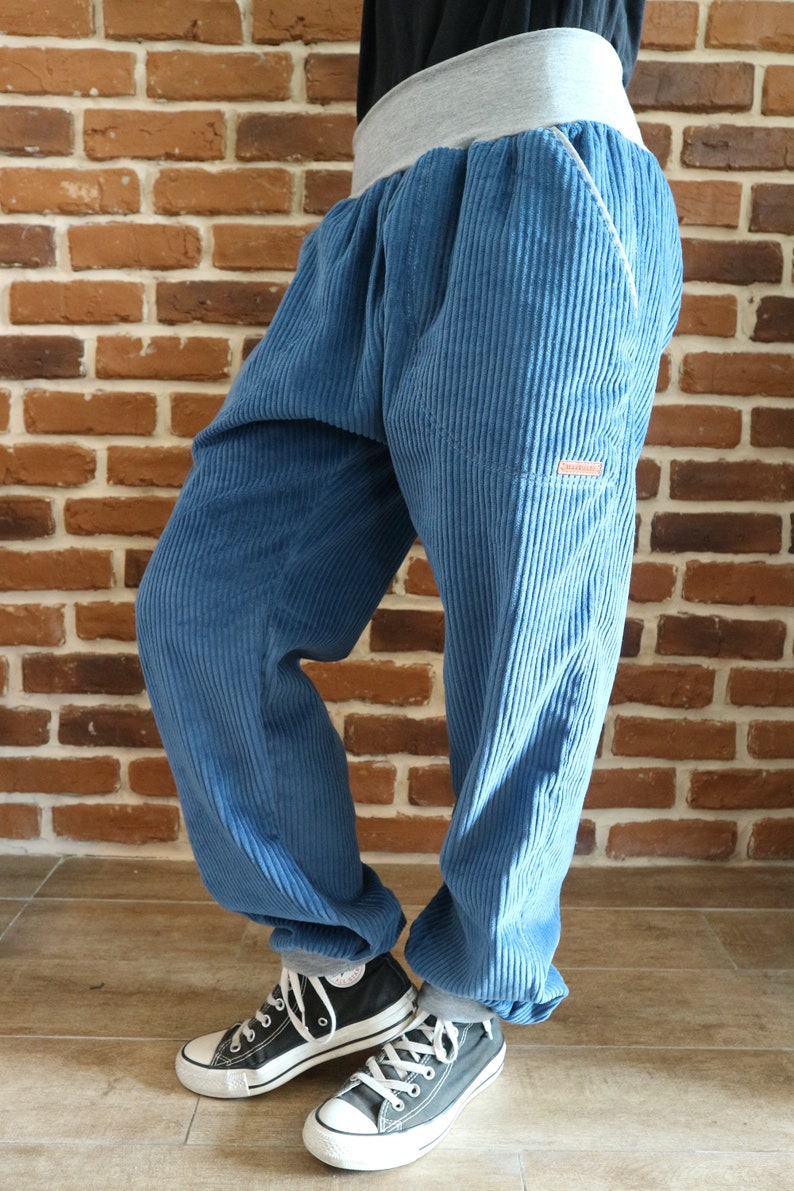 Schniesel women's corduroy trousers harem trousers denim blue wide corduroy cotton trousers blue corduroy in harem trousers cut image 7