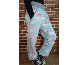 Women&#39;s cuddly trousers size. 34-46 pump pants made of fleece &quot;schniesel.Colorful stars rainbow fleece pump pants&quot; stars rainbow warm fleece pants