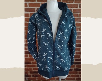 Canvas Outdoor Transitional Jacket Jacket for Women "sniffy. Blue swallow canvas jacket" with pointed hood size 34-46 swallows swallow blue