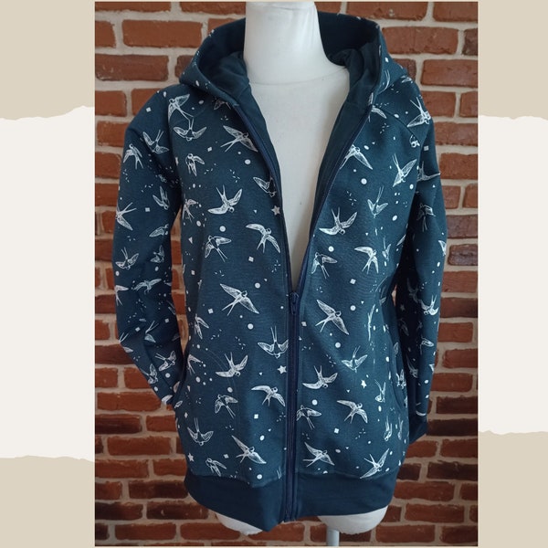 Canvas Outdoor Transitional Jacket Jacket for Women "sniffy. Blue swallow canvas jacket" with pointed hood size 34-46 swallows swallow blue