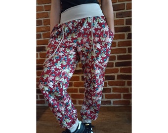 Schniesel flower pump pants for women "schniesel.Wine red beige flower cotton pump pants" flower pants in wine red size. 34-46