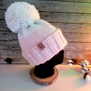 Model '' FLOWER PEDAL '' Slouchy Style Tuxedo (Condom) Adult-Beanie and Snood-Hand Knit-Chunky-Winter Hat-Made in Quebec