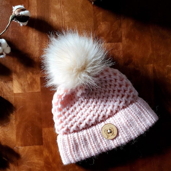 Modèle PILE POIL rose avec laine alpaga-Tuque seulement ou/ et cache-cou-Bonnet, snood-Tricotée à La Main-Chapeau d'hiver-Fabriqué au Québec