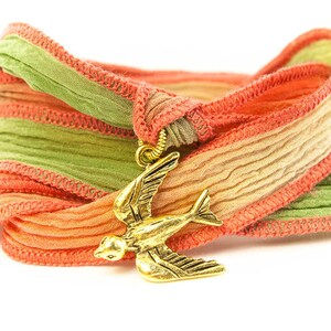 Sparrow Jewelry,Silk Wrap Bracelet, Eclectic Jewelry, Gift for Teen, Inspirational Bracelet, Ombre Ribbon, Bohemian Jewelry - bcc